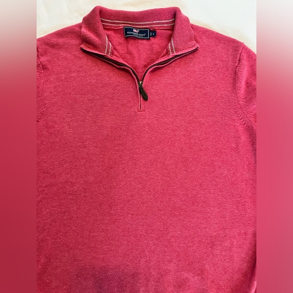 Vineyard Vines Merino Wool‎ 1/4 Zip Sweater Mens L Pink Pullover Preppy Coastal - Picture 3 of 10